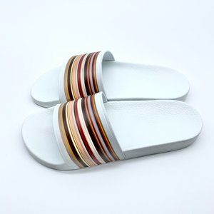 Paul Smith White Multi Stripe Ruben Slides Sandals Men's 11